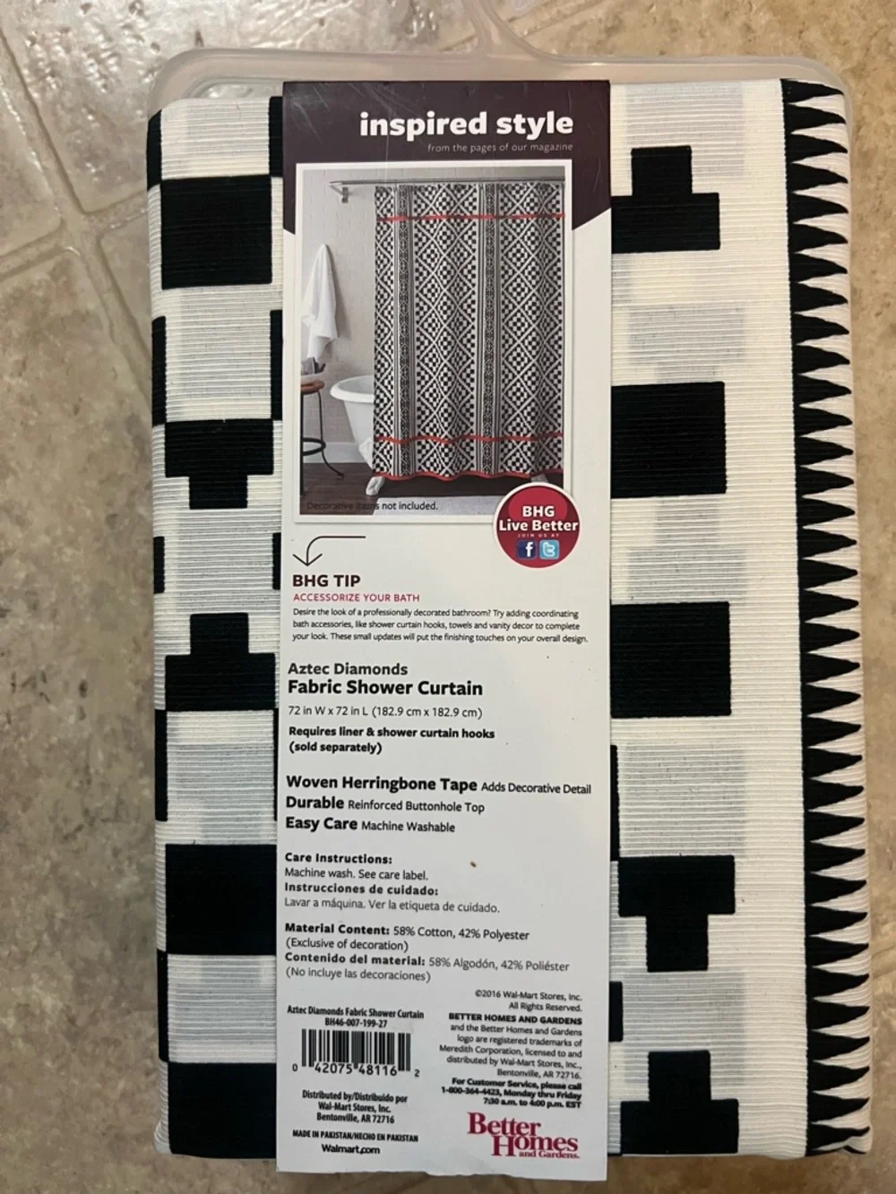Better Homes And Gardens Black, White and Red Geometric Fabric Shower Curtain